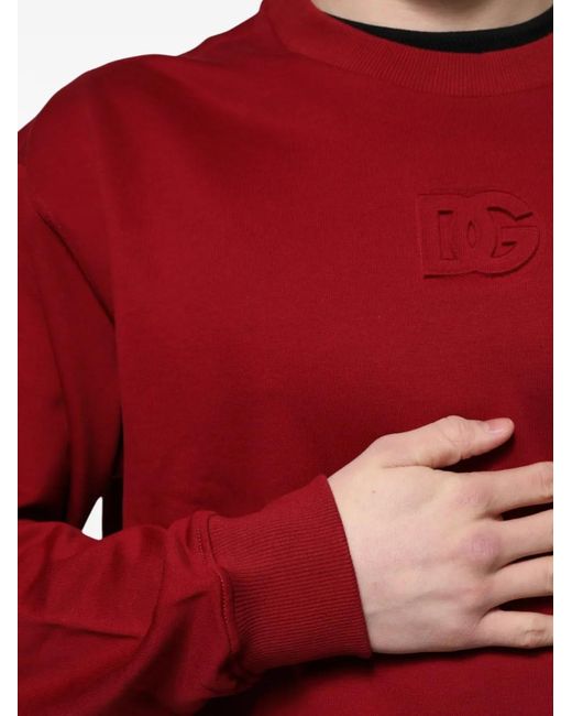 Dolce & Gabbana Red Embossed-Logo Sweatshirt for men