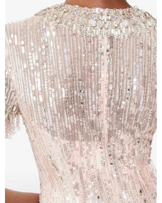 Jenny Packham Natural Nova Sequin-Embellished Keyhole-Neck Maxi Dress