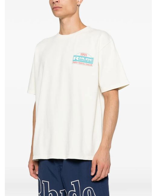 Rhude White Graphic-Print T-Shirt for men