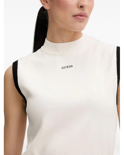 Guess White Contrast-Trim Tank Top