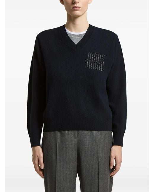 Peserico Black Bead-Embellished V-Neck Jumper