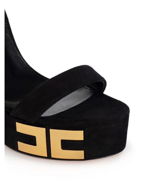 Elisabetta Franchi Black 135Mm Logo-Appliqué Suede Sandals