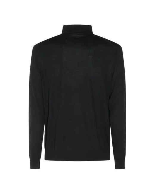 Kiton Black Long-Sleeve Button-Down Polo Shirt for men