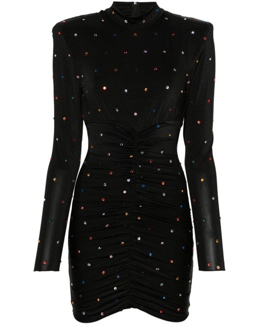 Nissa Black Crystal-embellished Ruched Minidress