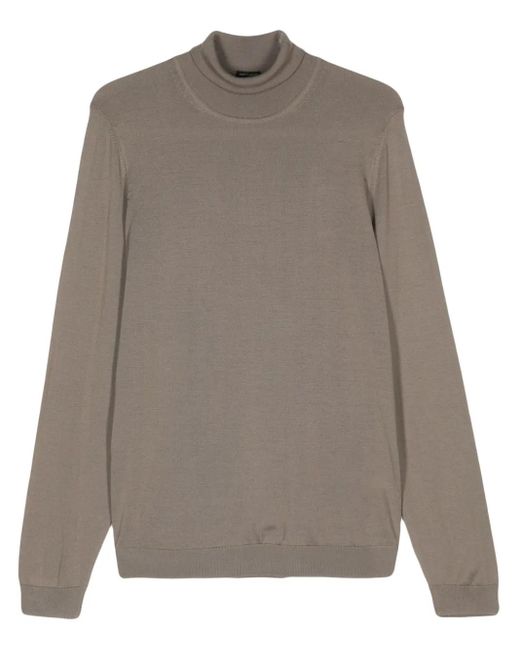 Boss Gray Virgin Wool Roll-Neck Sweater for men