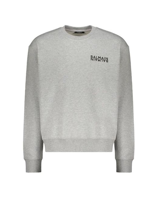 Balmain Gray Cotton Logo Sweatshirt for men
