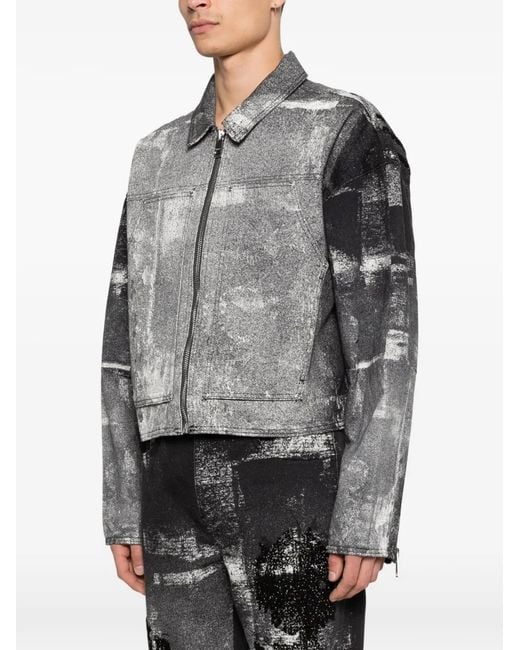 Purple Brand Gray Carpenter Palms Patterned Zip Jacket for men