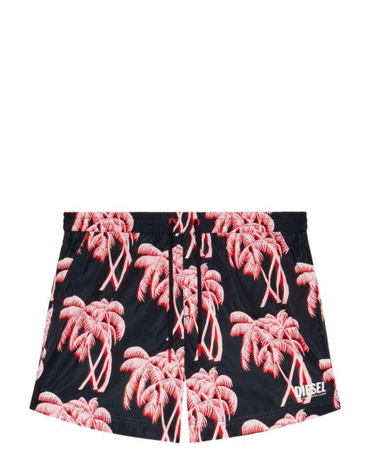 DIESEL Red Bmbx-rio-41-zip Palm-tree Swim Shorts for men