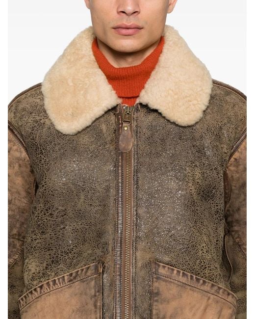 Polo Ralph Lauren Brown Annual Shearling Regular-Fit Leather Jacket for men