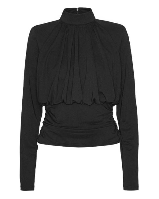 ROTATE BIRGER CHRISTENSEN Black Ruched High-Neck Top
