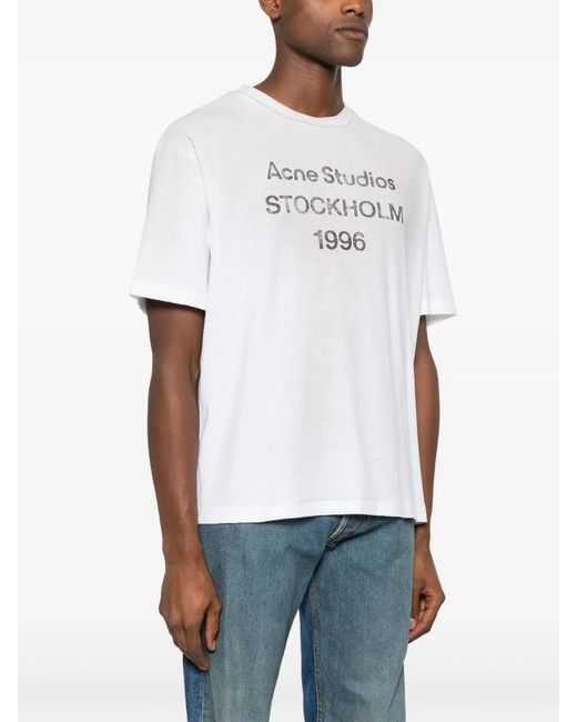 Acne White Logo-Print Relaxed-Fit T-Shirt