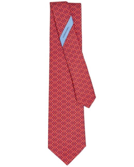 Ferragamo Red Gancini Print Silk Tie for men