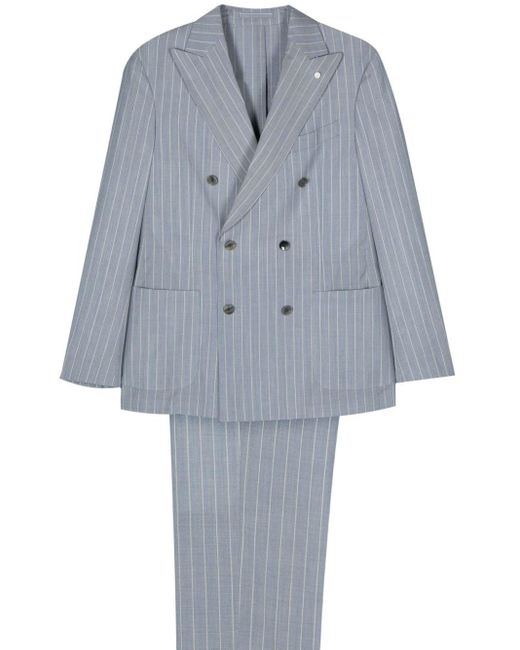 Luigi Bianchi Blue Double-breasted Striped Suit for men