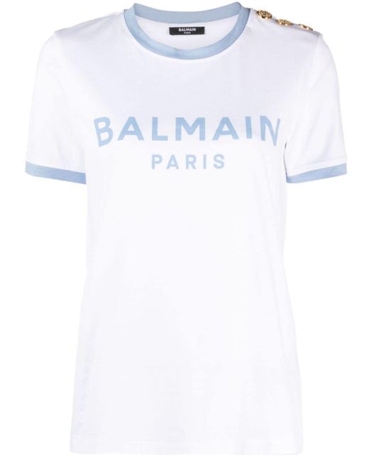 Balmain エンボスボタン Tシャツ White