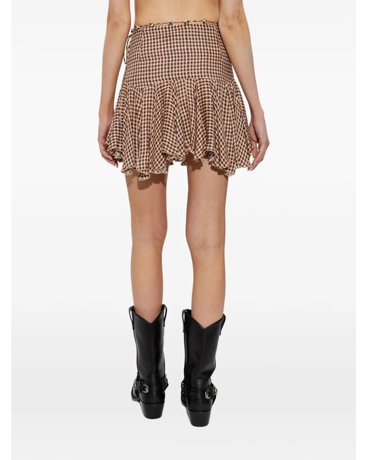 KNWLS Brown Check Ruffled Skirt