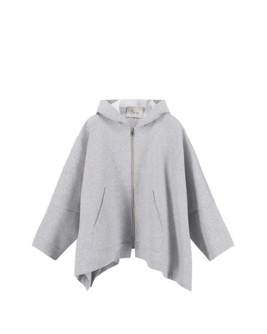 8pm Gray Santorini Hooded Zip-Up Sweater