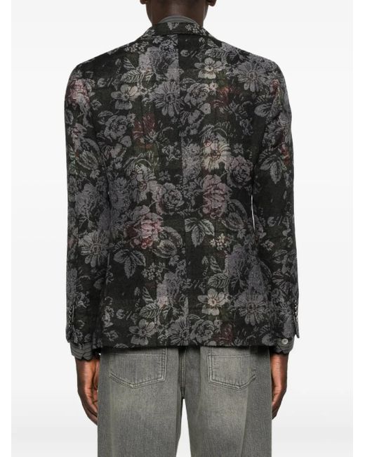 Gabriele Pasini Black Floral-Pattern Cotton Blazer for men