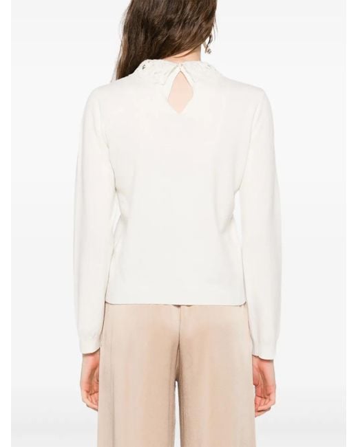 Fabiana Filippi White Short Sleeve Sweater Lace Collar Pepita Detail