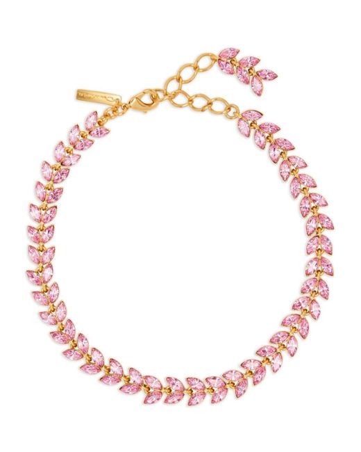 Oscar de la Renta Pink Crystal Leaves Jewel Necklace