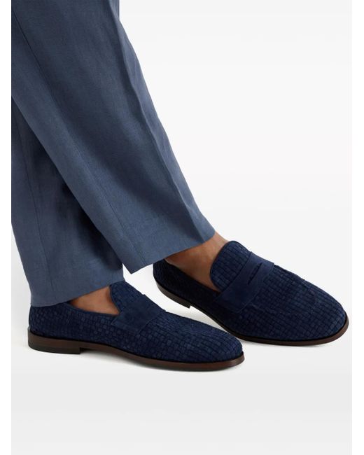 Brunello Cucinelli Blue Woven Suede Loafers for men