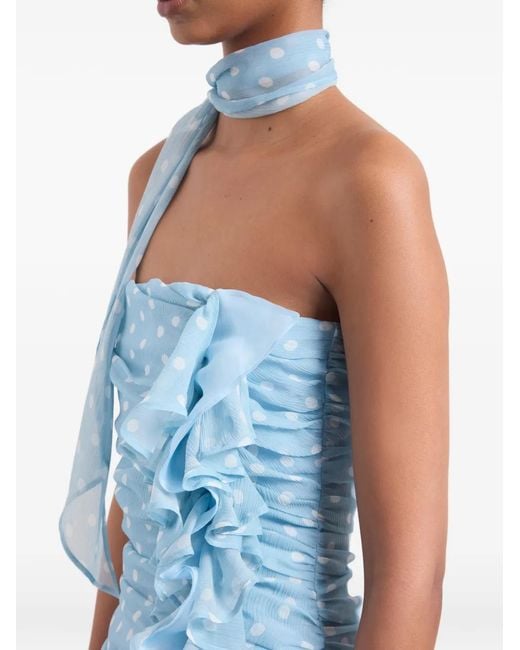 Nina Ricci Blue Polka-Dot Ruffled Mini Dress