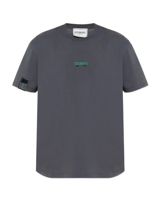 Camiseta de algodón con logo bordado Iceberg de hombre de color Blue