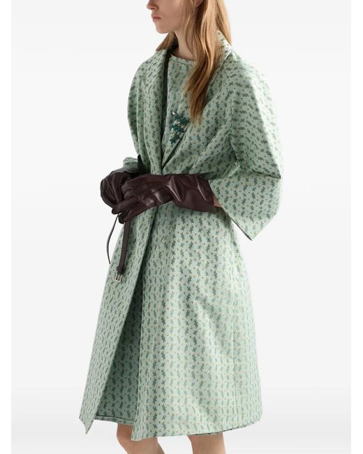 Prada Blue Single-Breasted Floral Jacquard Duchesse Coat
