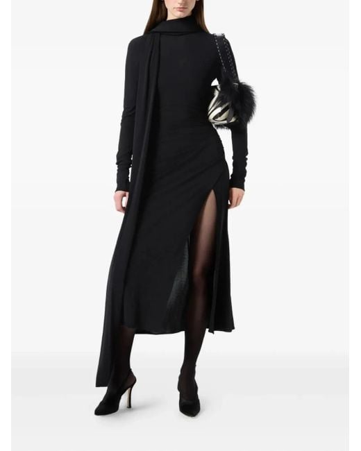 Blumarine Black High-Neck Draped Midi Dress