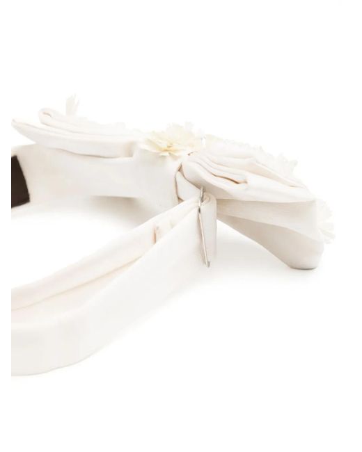 Biyan White Bead-Detailing Silk Bow Tie