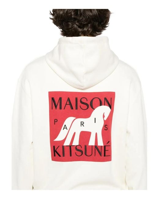 Maison Kitsuné White Logo-Print Hoodie for men