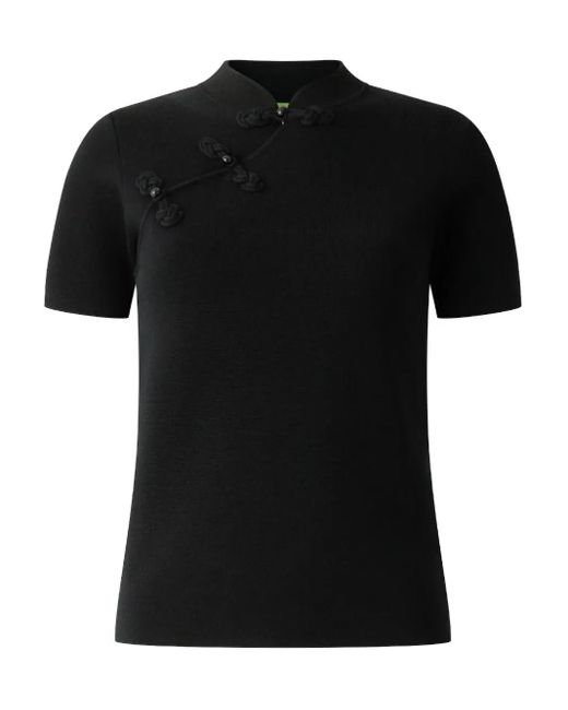 Shanghai Tang Black Knotted-Detail Qipao Top