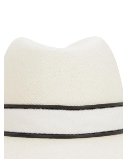 Brunello Cucinelli White Straw Fedora Hat