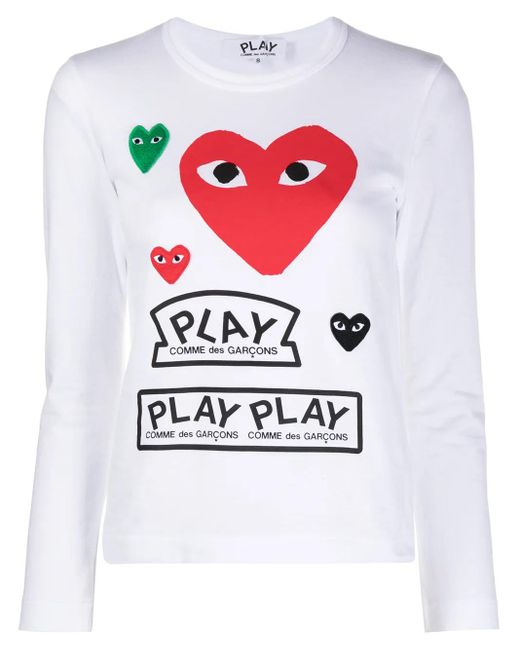 COMME DES GARÇONS PLAY White Long-Sleeved Multi-Logo T-Shirt