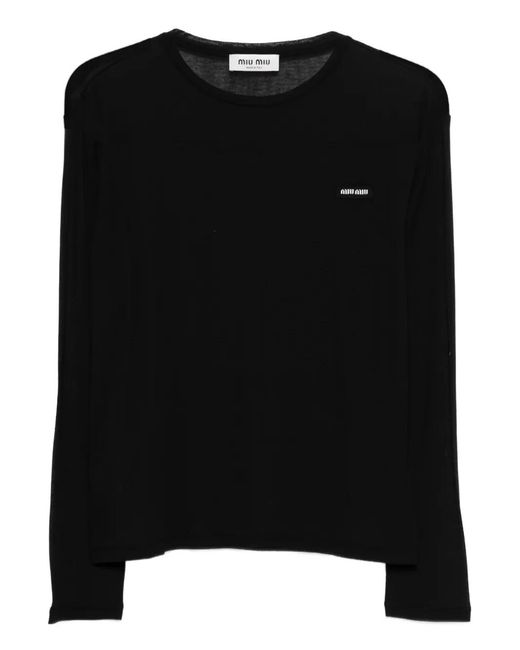 Miu Miu Black Logo-Detail Cotton T-Shirt