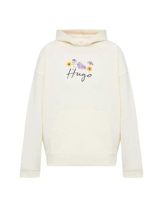 HUGO White Floral-Print Hoodie