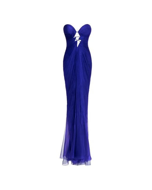 Maria Lucia Hohan Blue Robe Longue Plissée Verity À Découpes