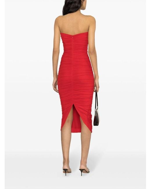 Nissa Red Floral-appliqué Ruched Midi Dress