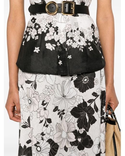 Zimmermann Gray Pop Floral-print Midi Skirt