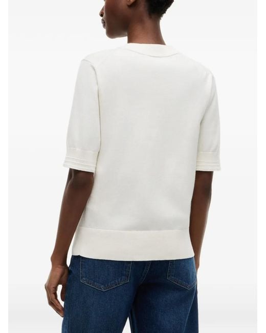 Tommy Hilfiger White Logo-Embroidered Short-Sleeve Sweater