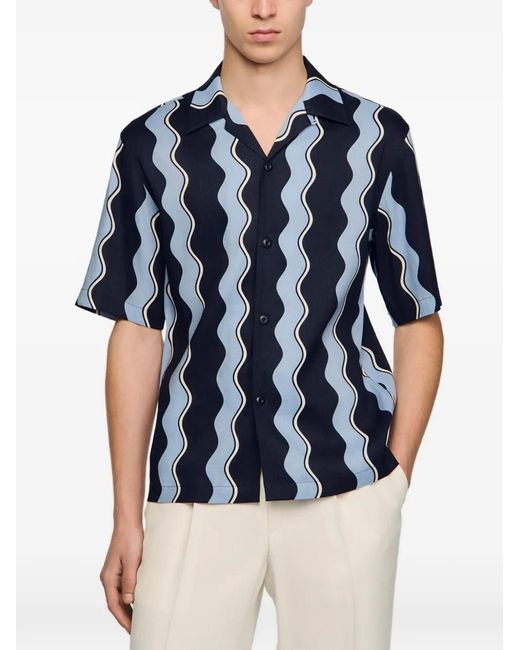 Sandro Blue Printed Linen Shirt for men