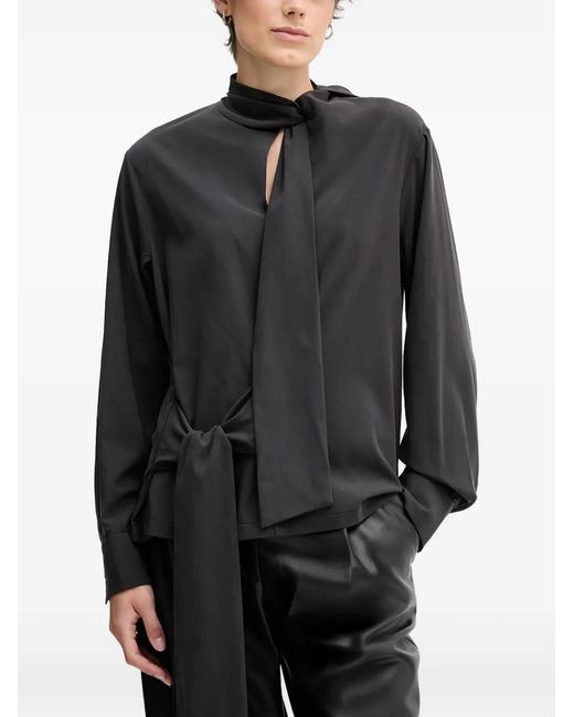 Sandro Ferrone Gray Tie-Neck Blouse