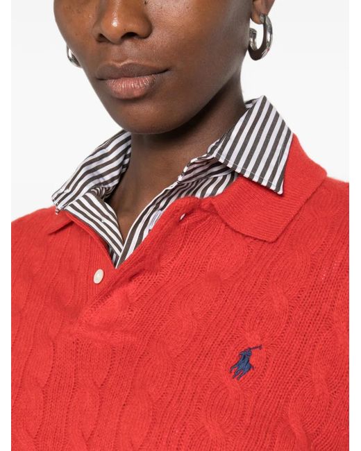 Polo Ralph Lauren Red Cable-Knit Polo Sweater