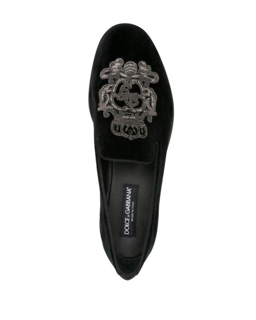 Slippers con ricamo Coat of Arms di Dolce & Gabbana in Black da Uomo