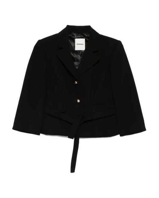 Chaqueta con cinturón Sandro de color Black