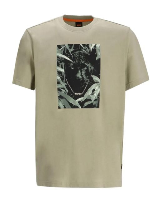 Camiseta de algodón con pantera estampada Boss de hombre de color Gray