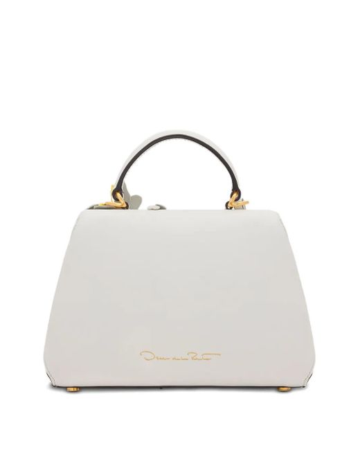 Oscar de la Renta White 3D Floral-Appliqué Mini Bag