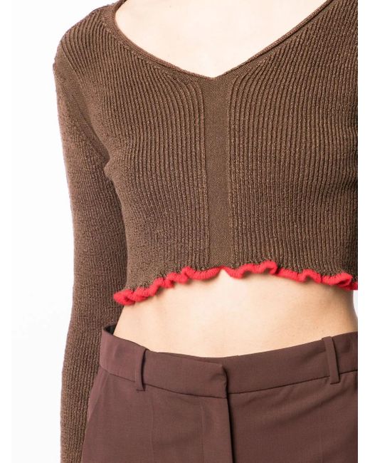 Jacquemus Brown La Maille Santon Cropped Jumper
