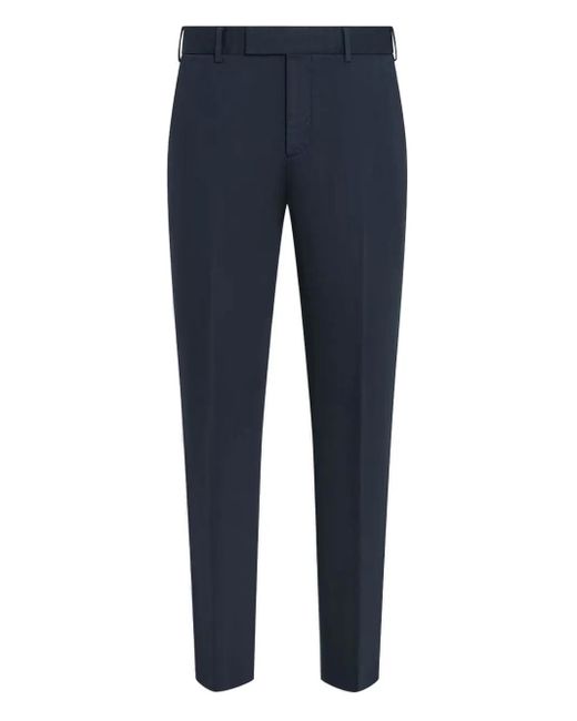 Zegna Blue Flat-Front Tapered Trousers for men