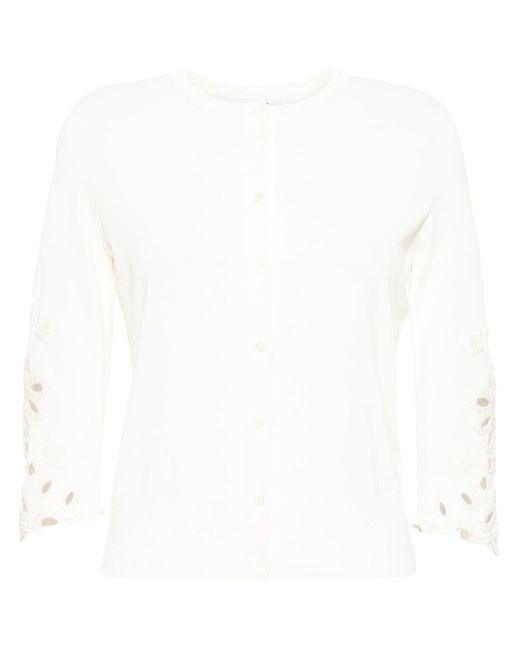 Ermanno Scervino White Perforated-detail Cotton-blend Cardigan