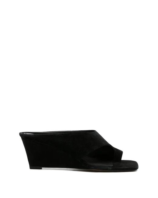 Sandro Black Square-Toe Suede Sandals